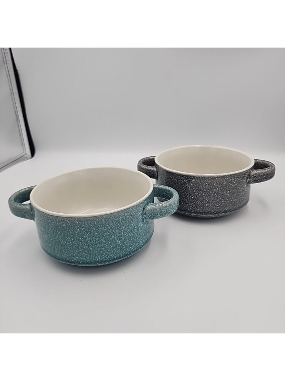 Gourmet Basics By Mikasa Emma Soup Bowl Double Handle Speckled Stoneware Set 2